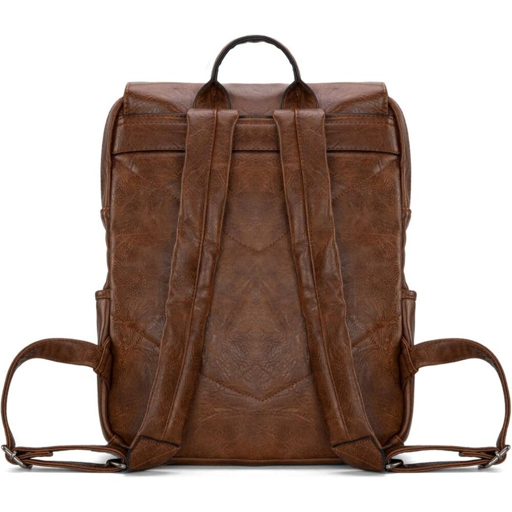 Women's Dark Brown Purse For Work Business Unisex Stylish Vegan Leather Backpack - Picture 3 of 6